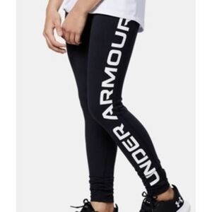 Under Armour Girls' SportStyle Branded Leggings , Black/White , Youth Large